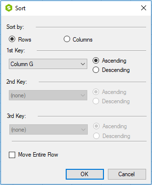 Sort Dialog in Spread Designer