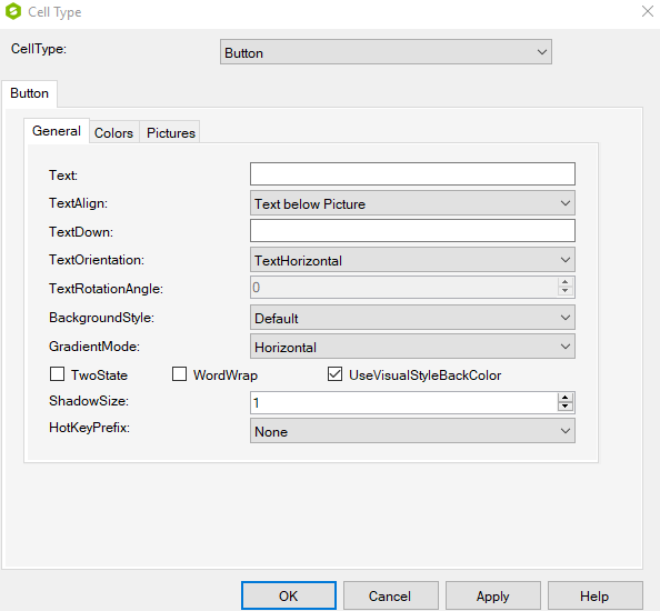 Spread Designer Cell Type Dialog top