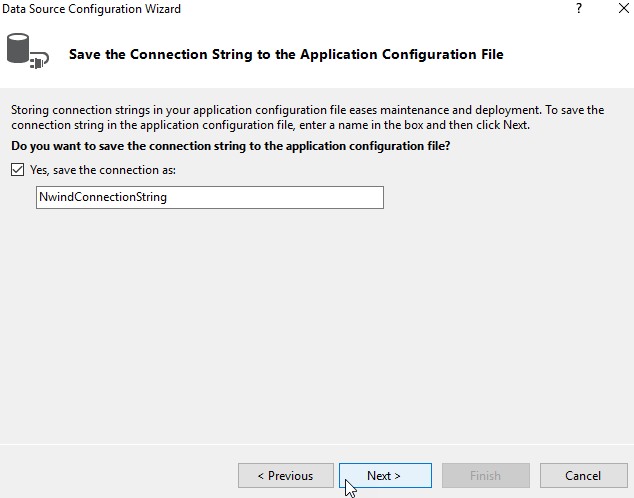 Saving the connection string in Data Source Configuration wizard