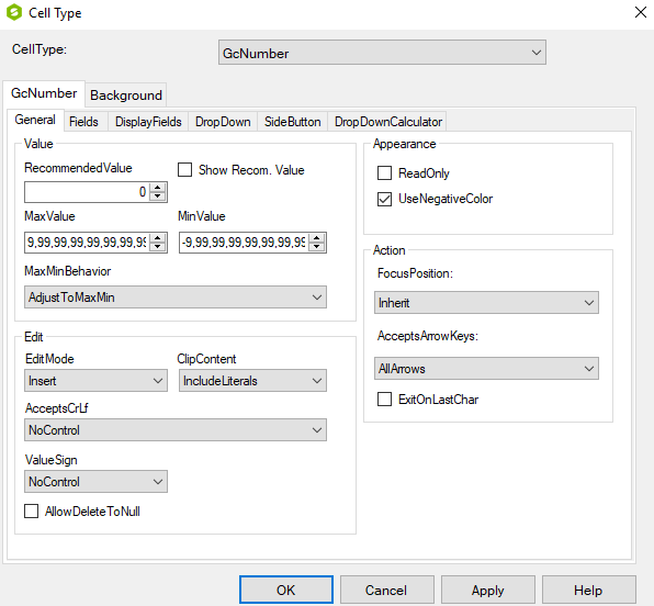 Spread Designer Cell Type Dialog Text Tab