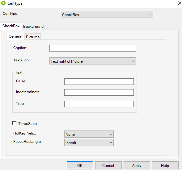 Spread Designer Cell Type Dialog Check Box Tab