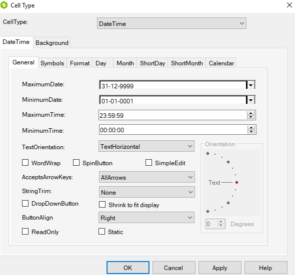 Spread Designer Cell Type Dialog Date Time Tab