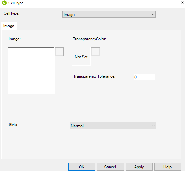 Spread Designer Cell Type Dialog Image Tab