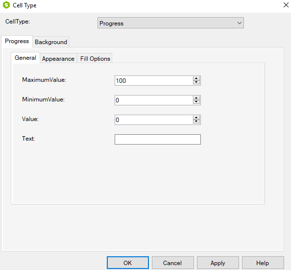 Spread Designer Cell Type Dialog Progress Tab