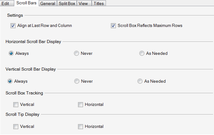 Spread Designer Spread Settings Dialog Scroll Bars Tab