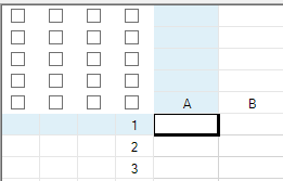 Spreadsheet with sheet corners set as check boxes