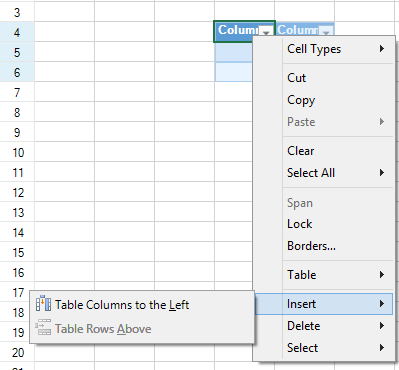 Table Context Menu for adding table columns to the left