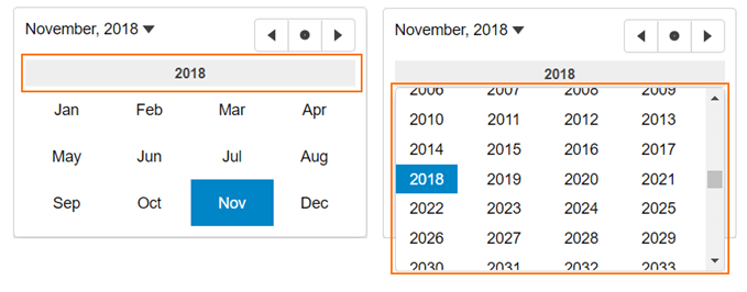 Year picker in JavaScript calendar